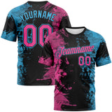 Custom Pink Black-Sky Blue 3D Pattern Ink Splash Duotono Style Performance T-Shirt