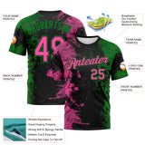 Custom Pink Black-Grass Green 3D Pattern Ink Splash Duotono Style Performance T-Shirt