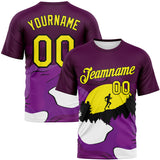 Custom Purple Light Yellow White-Black Brush Stroke Trail Running Mountain Outdoor Sportswear Performance T-Shirt