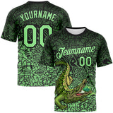 Custom Black-Pea Green Animal Alligator Mascot Street Graffiti Performance T-Shirt