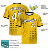 Custom Yellow White-Black Geometric Square Cyber Tech Gaming Sportswear Performance T-Shirt