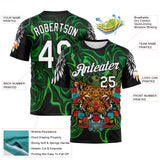 Custom Black White-Green Animal Jaguar Mascot Ethnic Tribal Performance T-Shirt