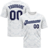 Custom White Navy-Gray Geometric Floral Subtle Sportswear Performance T-Shirt