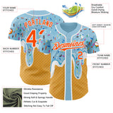 Custom Electric Blue Orange Yellow-White Foodie Food Dessert Melting Cream Waffle Grid Authentic Baseball Jersey