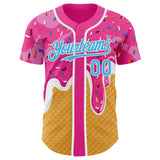Custom Pink Sky Blue Yellow-White Foodie Food Dessert Melting Cream Waffle Grid Authentic Baseball Jersey