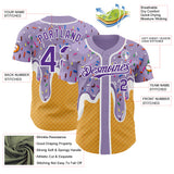 Custom Light Purple Purple Yellow-White Foodie Food Dessert Melting Cream Waffle Grid Authentic Baseball Jersey