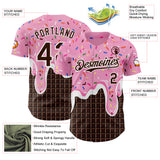 Custom Light Pink Brown-White Foodie Food Dessert Melting Cream Chocolate Grid Authentic Baseball Jersey