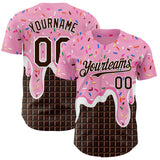 Custom Light Pink Brown-White Foodie Food Dessert Melting Cream Chocolate Grid Authentic Baseball Jersey