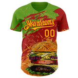 Custom Aurora Green Yellow-Red Foodie Fast Food Burger Authentic Baseball Jersey