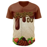 Custom Brown Cream-Old Gold Foodie Food Dessert Chocolate Fruit Authentic Baseball Jersey