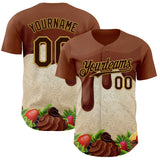 Custom Brown Cream-Old Gold Foodie Food Dessert Chocolate Fruit Authentic Baseball Jersey
