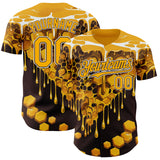 Custom Yellow Black Brown-White Foodie Food Honey Bee Authentic Baseball Jersey