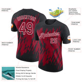 Custom Black Crimson-White Torn Sharp Brush Stroke Splatter Performance T-Shirt