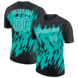 Custom Black Aqua-White Torn Sharp Brush Stroke Splatter Performance T-Shirt