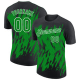 Custom Black Grass Green-White Torn Sharp Brush Stroke Splatter Performance T-Shirt
