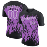 Custom Black Medium Purple-White Torn Sharp Brush Stroke Splatter Performance T-Shirt