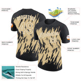 Custom Black Vegas Gold-White Torn Sharp Brush Stroke Splatter Performance T-Shirt
