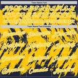 Custom Navy Yellow-White Torn Sharp Brush Stroke Splatter Performance T-Shirt
