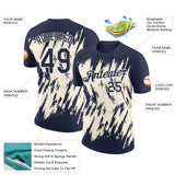 Custom Navy Cream-White Torn Sharp Brush Stroke Splatter Performance T-Shirt