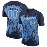 Custom Navy Light Blue-White Torn Sharp Brush Stroke Splatter Performance T-Shirt