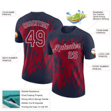 Custom Navy Crimson-White Torn Sharp Brush Stroke Splatter Performance T-Shirt