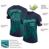 Custom Navy Teal-White Torn Sharp Brush Stroke Splatter Performance T-Shirt