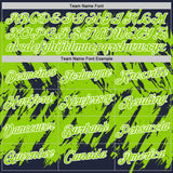 Custom Navy Neon Green-White Torn Sharp Brush Stroke Splatter Performance T-Shirt