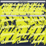 Custom Navy Neon Yellow-White Torn Sharp Brush Stroke Splatter Performance T-Shirt