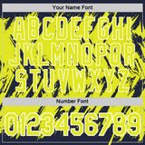 Custom Navy Neon Yellow-White Torn Sharp Brush Stroke Splatter Performance T-Shirt