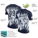 Custom Navy Silver-White Torn Sharp Brush Stroke Splatter Performance T-Shirt