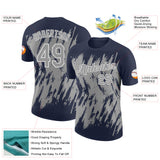 Custom Navy Gray-White Torn Sharp Brush Stroke Splatter Performance T-Shirt