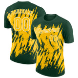 Custom Green Yellow-White Torn Sharp Brush Stroke Splatter Performance T-Shirt