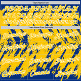 Custom Royal Yellow-White Torn Sharp Brush Stroke Splatter Performance T-Shirt