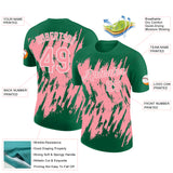 Custom Kelly Green Medium Pink-White Torn Sharp Brush Stroke Splatter Performance T-Shirt