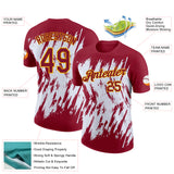 Custom Crimson White-Yellow Torn Sharp Brush Stroke Splatter Performance T-Shirt
