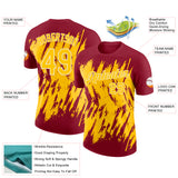 Custom Crimson Yellow-White Torn Sharp Brush Stroke Splatter Performance T-Shirt