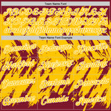 Custom Crimson Yellow-White Torn Sharp Brush Stroke Splatter Performance T-Shirt