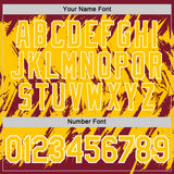 Custom Crimson Yellow-White Torn Sharp Brush Stroke Splatter Performance T-Shirt