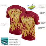 Custom Crimson Old Gold-White Torn Sharp Brush Stroke Splatter Performance T-Shirt