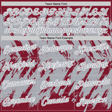 Custom Crimson Gray-White Torn Sharp Brush Stroke Splatter Performance T-Shirt