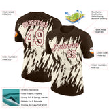 Custom Brown Cream-Crimson Torn Sharp Brush Stroke Splatter Performance T-Shirt