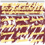 Custom White Burgundy-Yellow Torn Sharp Brush Stroke Splatter Performance T-Shirt