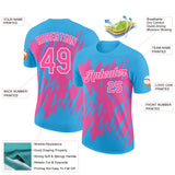 Custom Sky Blue Pink-White Torn Sharp Brush Stroke Splatter Performance T-Shirt