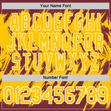 Custom Burgundy Yellow-White Torn Sharp Brush Stroke Splatter Performance T-Shirt