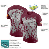 Custom Burgundy Gray-White Torn Sharp Brush Stroke Splatter Performance T-Shirt