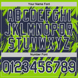 Custom Neon Green Navy-White Torn Sharp Brush Stroke Splatter Performance T-Shirt