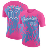 Custom Pink Light Blue-White Torn Sharp Brush Stroke Splatter Performance T-Shirt