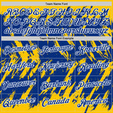 Custom Yellow Royal-White Torn Sharp Brush Stroke Splatter Performance T-Shirt