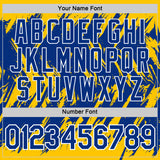 Custom Yellow Royal-White Torn Sharp Brush Stroke Splatter Performance T-Shirt