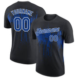 Custom Black Royal-White Dripping Splatter Paint Performance T-Shirt